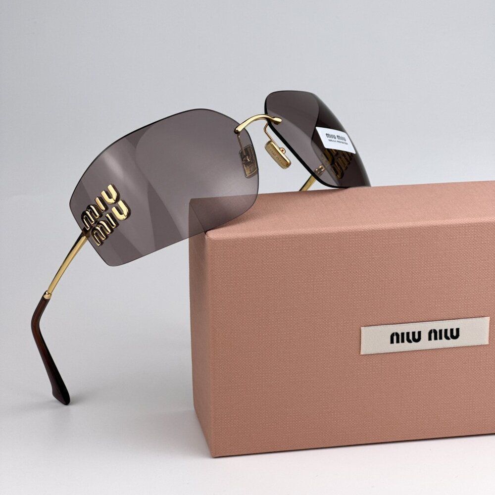 NEW Miu Miu MU54YS 5AK06I RUNWAY Gold Purple Brown Wraparound Women Sunglasses